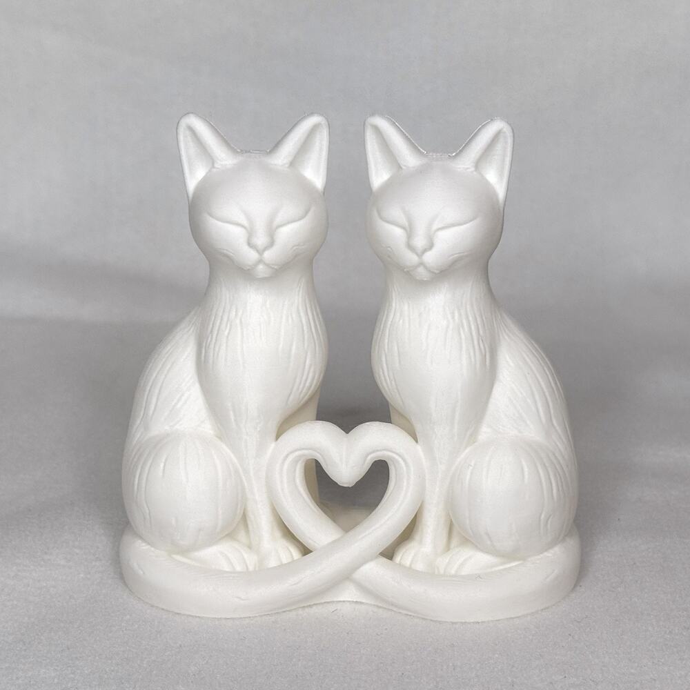 White Cats Heart Tail Figurine Small Plastic Love Valentine Modern Decor